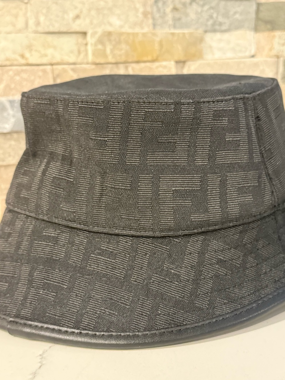 Fendi black and grey Monogram Bucket Hat size 10.5 inch